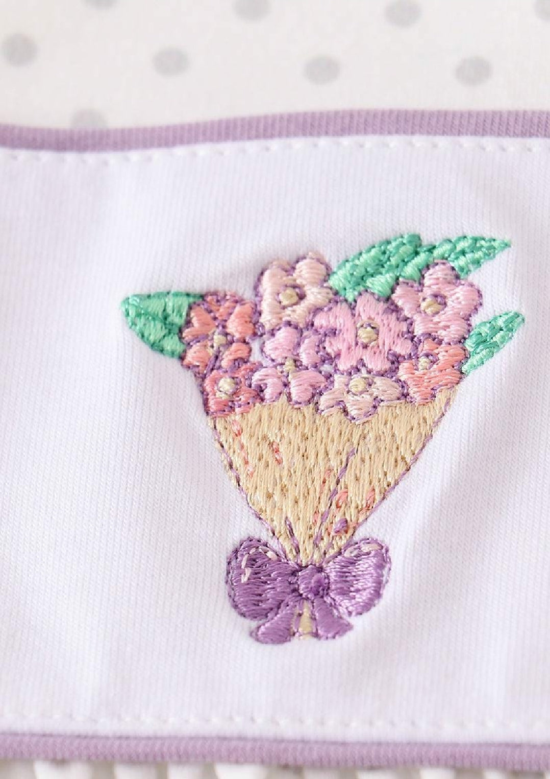 Girl's Boutique Cotton White Purple Bouquet Floral Flower Dots Embroidered Embroidery Dress