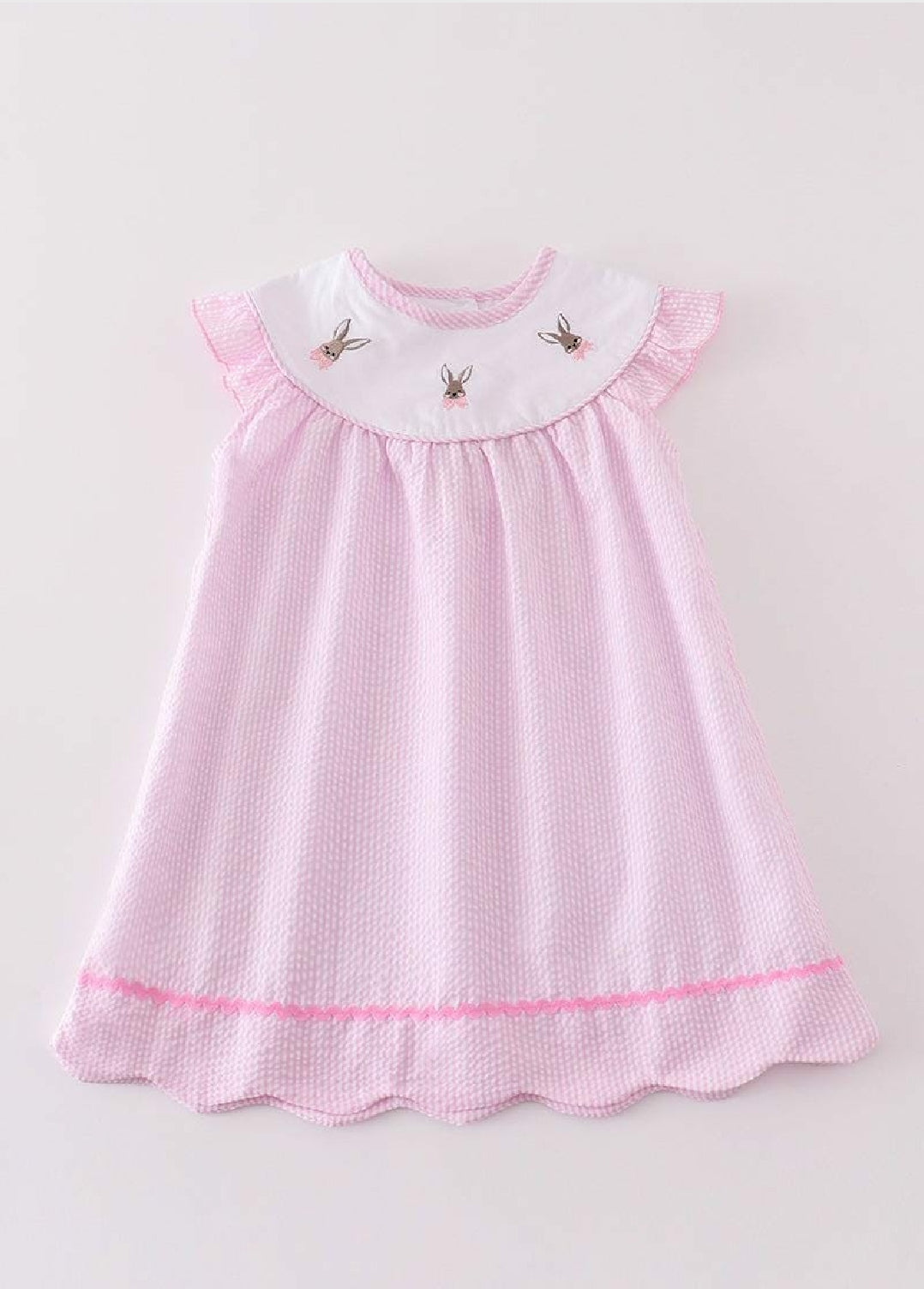 Girl's Boutique Premium Pink Easter Bunny Girl Embroidered Embroidery Dress Matching Sibling