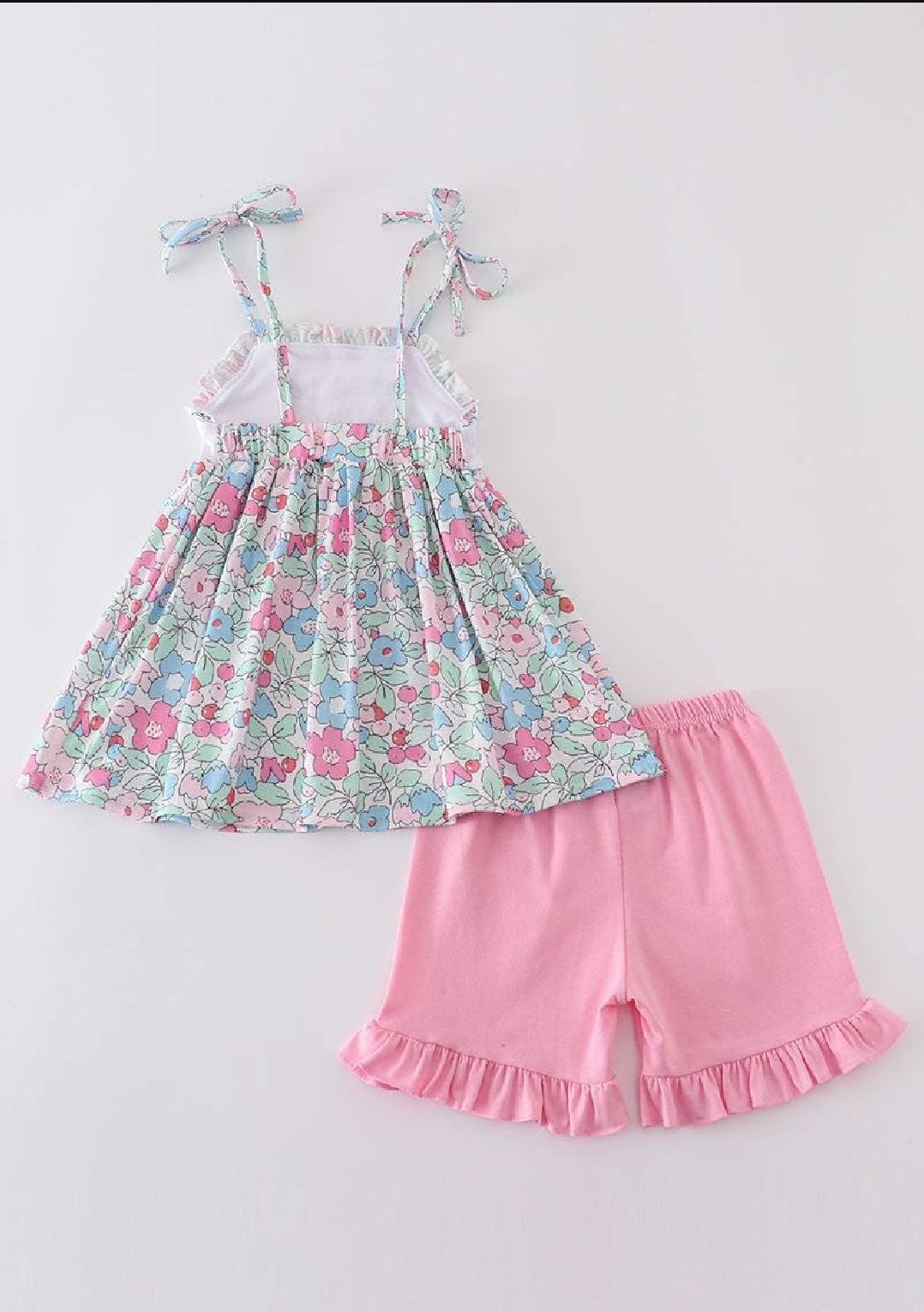 Girl's Boutique Easter Floral Bunny Two Piece Short Set Outfit Sibling Matching Embroidered Embroidery