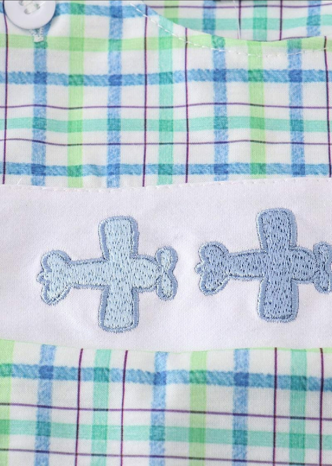 Boy's Boutique Blue Airplane Plaid JonJon Romper Sibling Matching Summer Plaid Embroidered Embroidery