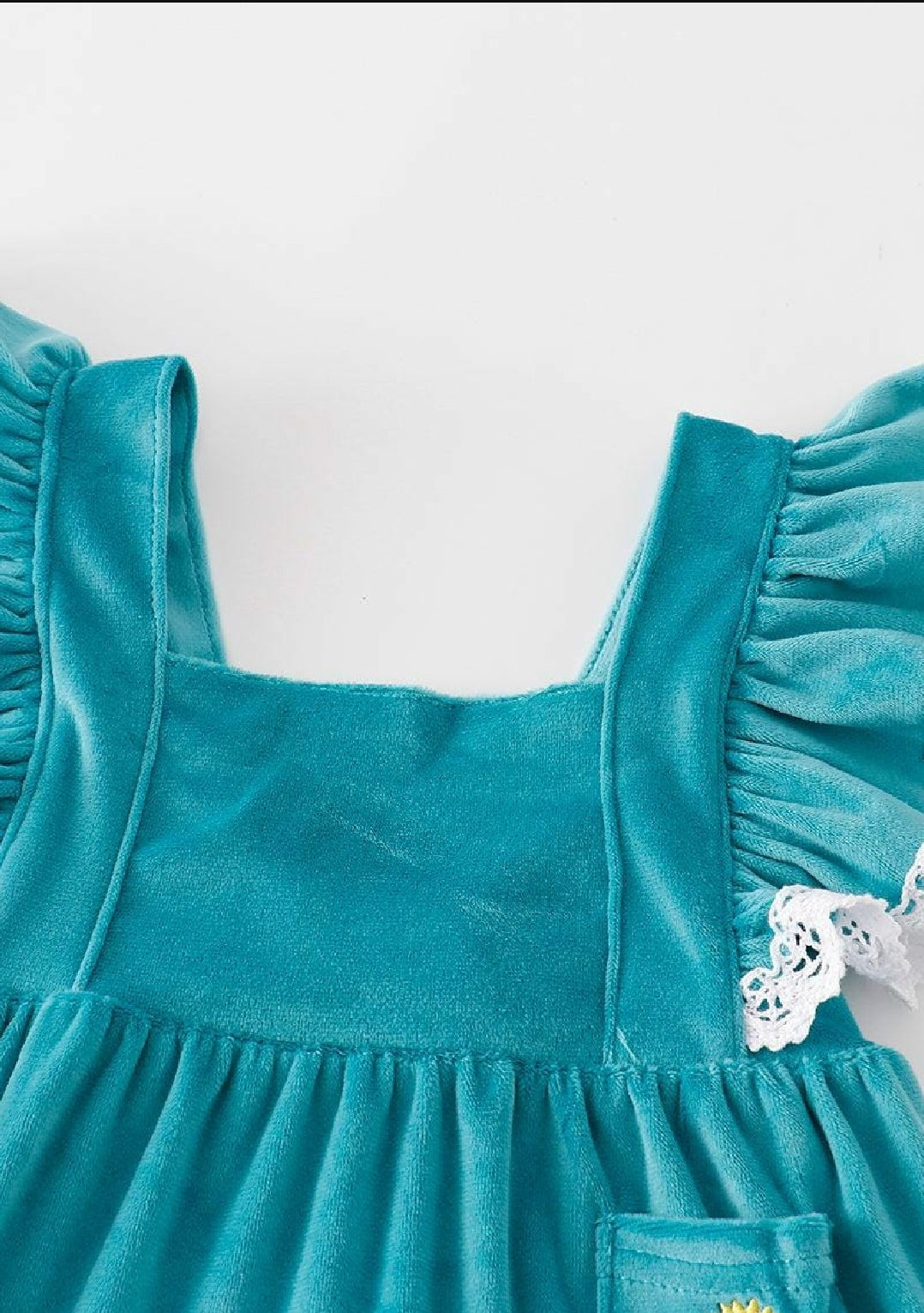 Girl's Boutique Blue Velvet Sunflowes Lace Embroidered Embroidery Two Piece Bloomer Set Outfit Matching Sibling