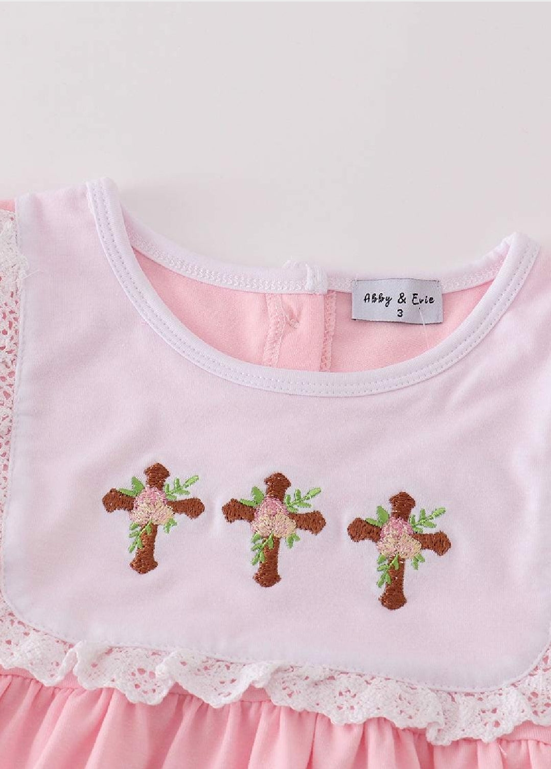Girl's Boutique Pink Easter Cross Lace Girl Embroidered Embroidery Two Piece Set Outfit Matching Sibling