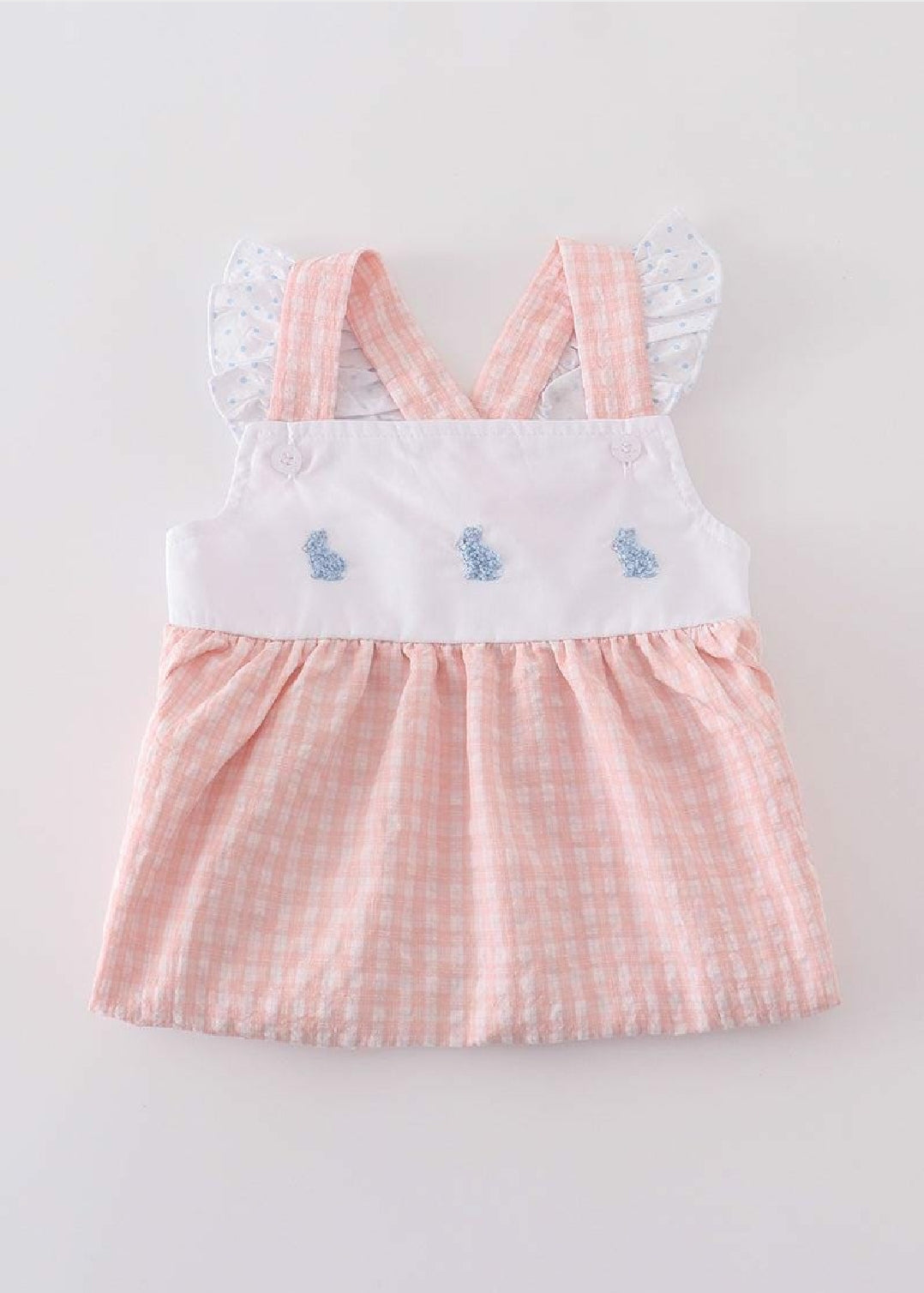 Girl's Boutique Premium Easter Bunny Pink Gingham Dress Sibling Matching Embroidered Embroidery