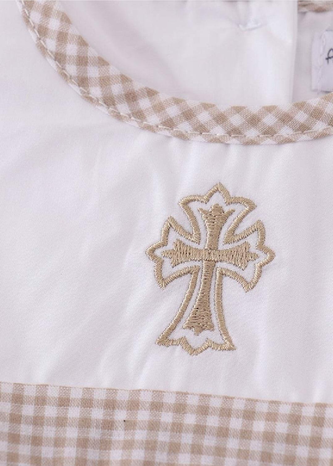 Boy's Boutique Premium White Stripe Easter Cross Brown Embroidered Bubble Romper Outfit Matching Sibling
