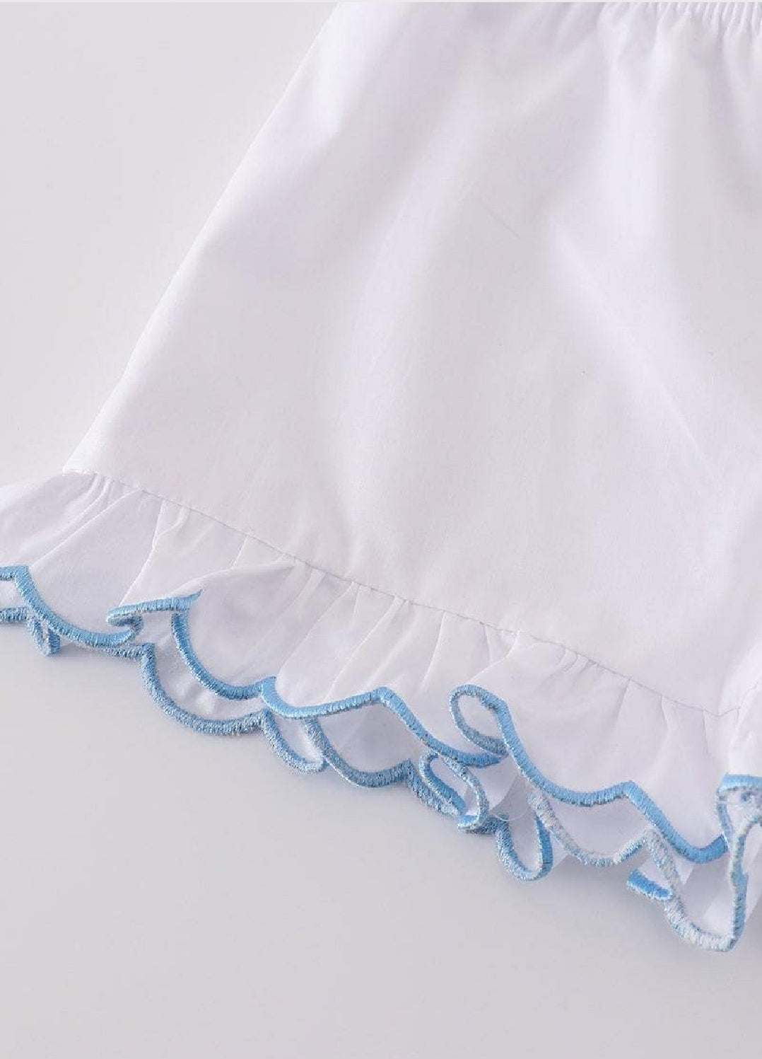Girl's Boutique Premium White Blue Easter Cross Two Piece Short Set Outfit Sibling Matching Embroidered Embroidery