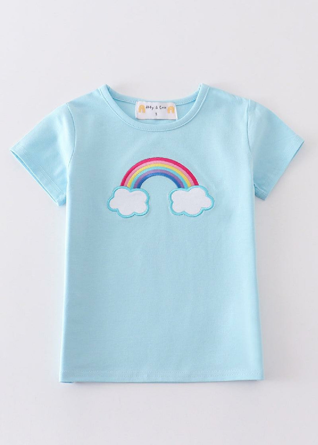 Boy's or Girl's Boutique Premium Blue Rainbow Embroidered Top Matching Sibling