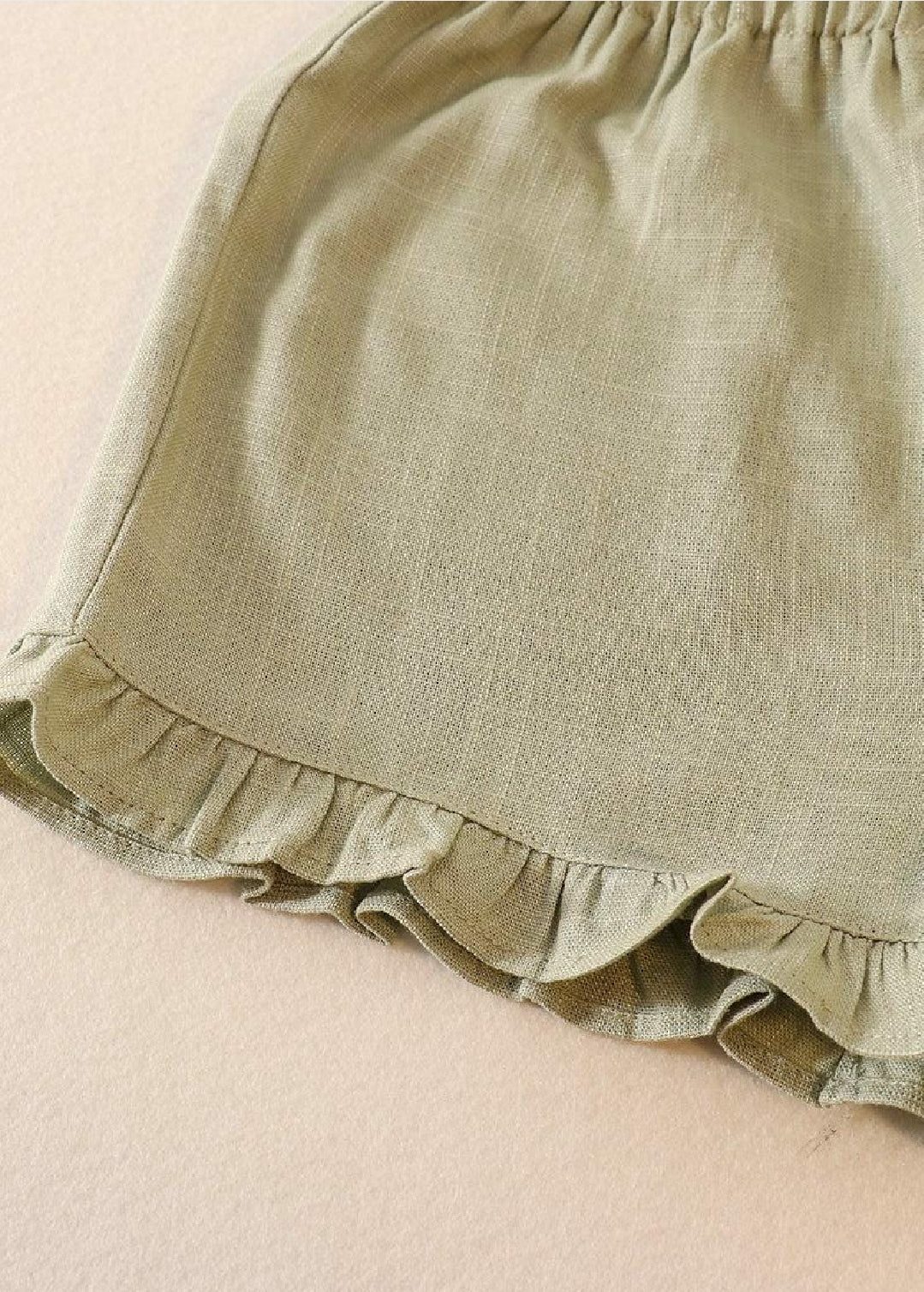 Girl's Boutique Sage Green Linen Ruffle 2 Two Piece Summer Outfit Set Matching Sibling