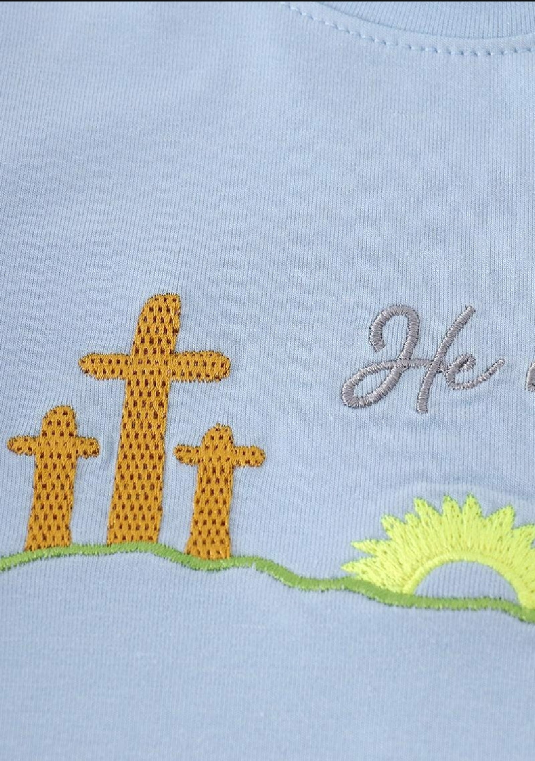 Boy's Boutique Blue Easter Cross He Is Risen Applique Gingham 2 Piece Outfit Set Matching Sibling