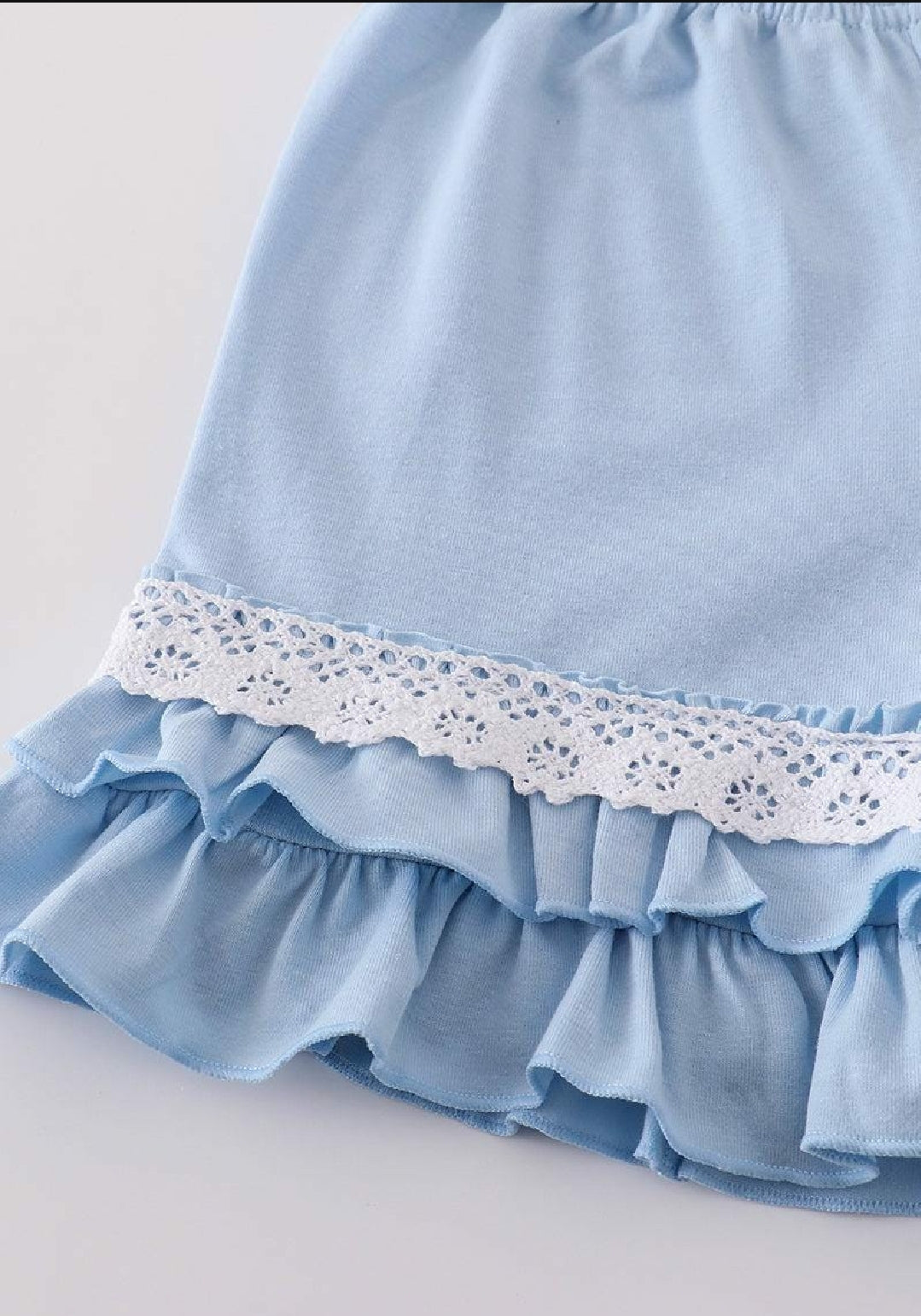 Girl's Boutique Blue Delicate Floral Lace Smocked 2 Piece Set Sibling Matching