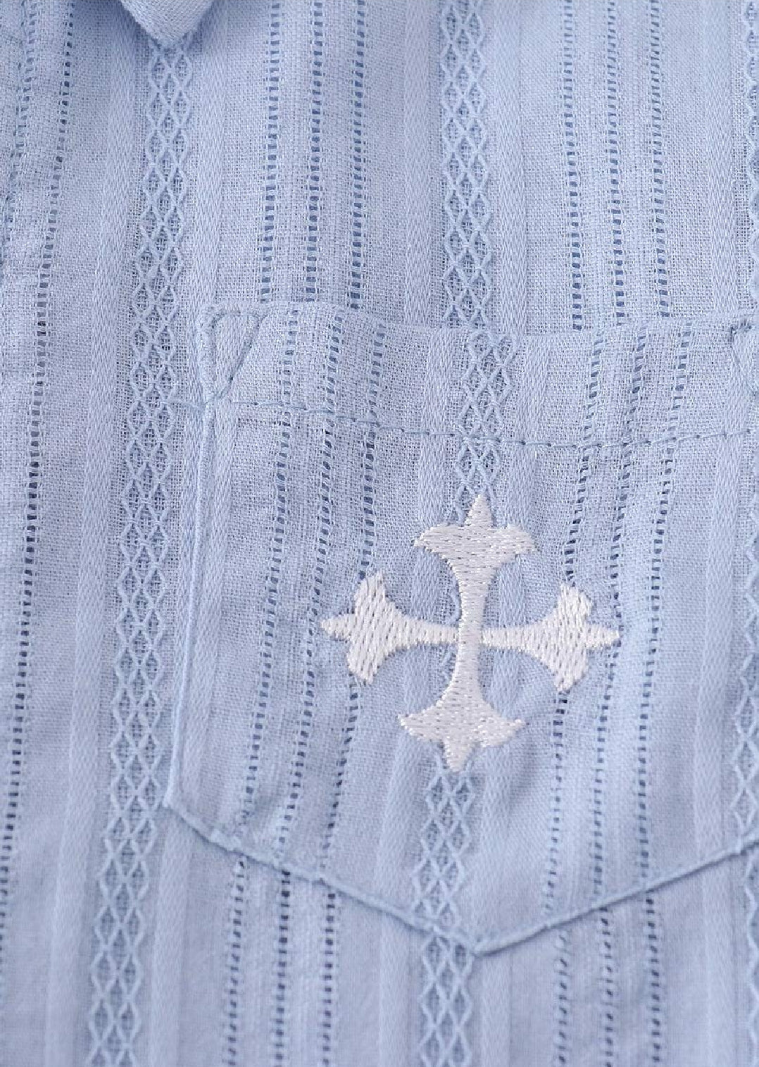 Boy's Boutique Premium Blue Easter Cross Embroidered Embroidery Button Down Top Matching Sibling