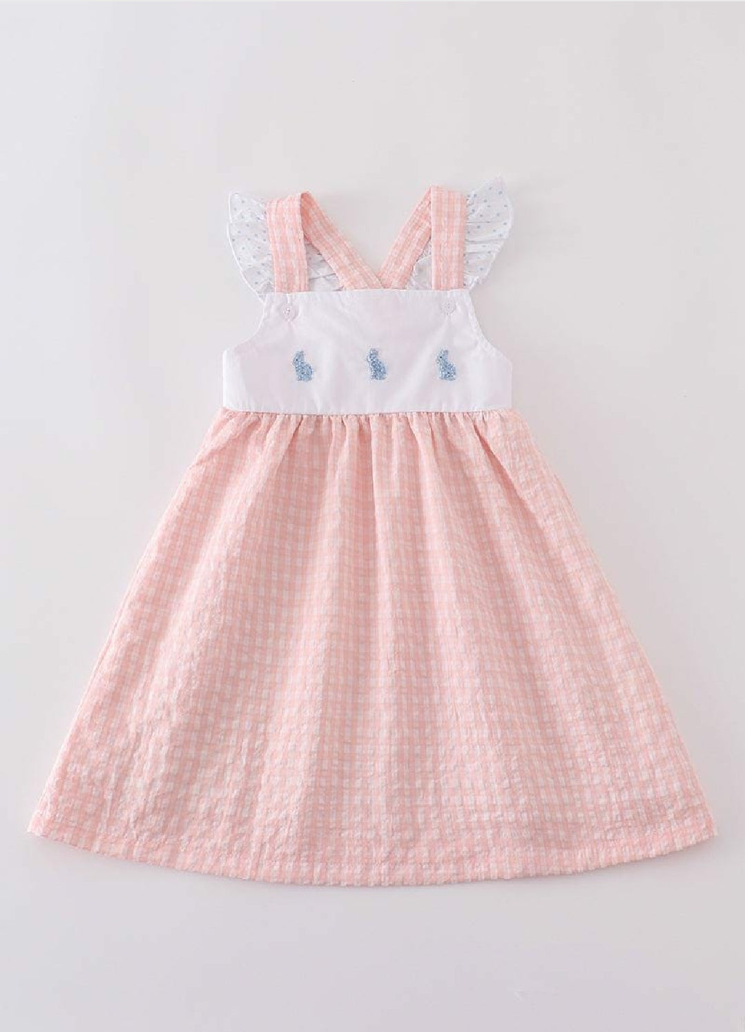 Girl's Boutique Premium Easter Bunny Pink Gingham Dress Sibling Matching Embroidered Embroidery