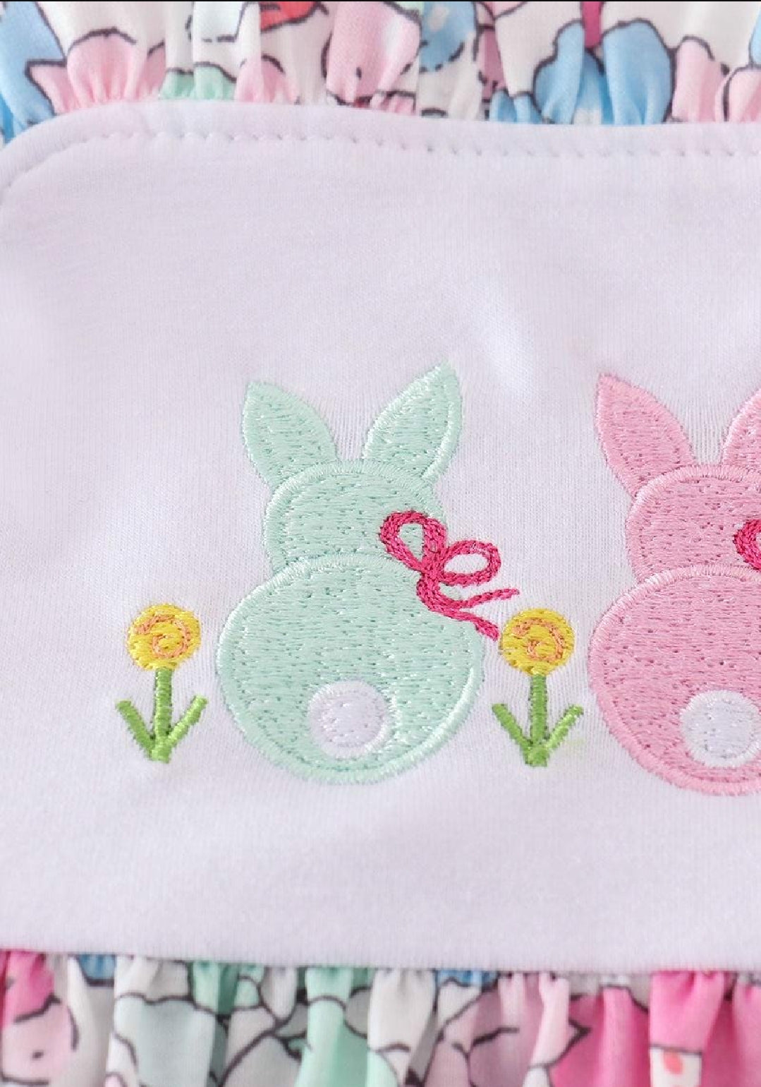 Abby & Evie Girl's Boutique Easter Floral Bunny Dress Sibling Matching Embroidered Embroidery