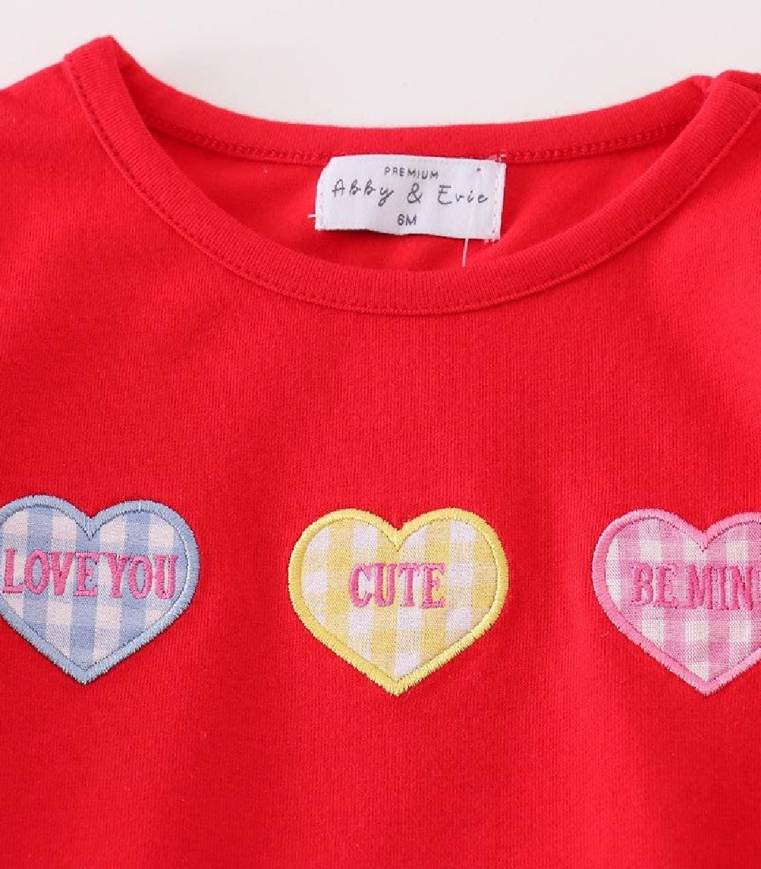 Girl's Boutique Premium Red Valentine Heart Applique Embroidery Embroidered Romper Matching Sibling