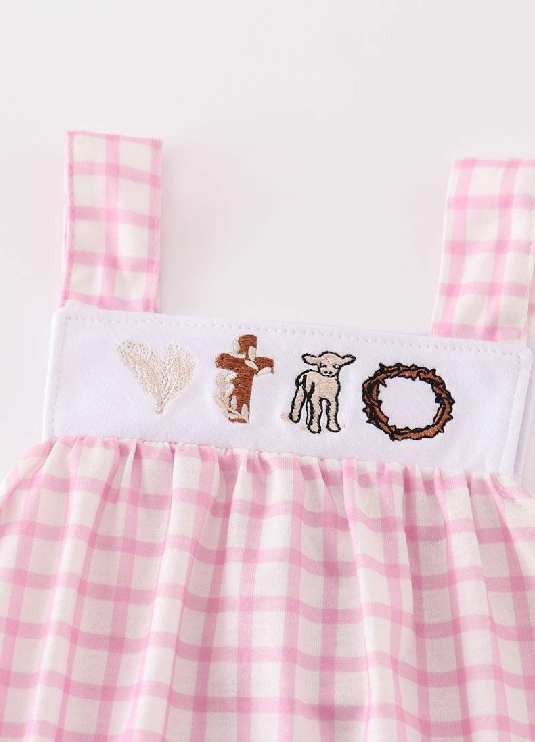 Girl's Boutique Pink Easter Cross Lamb Girl Embroidered Embroidery Romper Outfit Matching Sibling