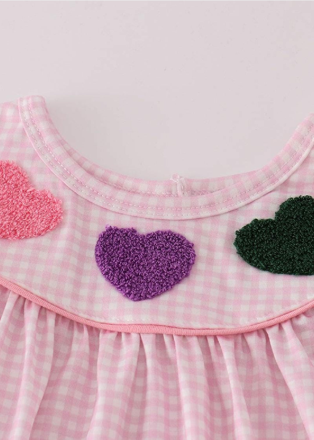 Girl's Boutique Pink Gingham Valentine Heart French Knot Embroidery Embroidered Pant Set Matching Sibling