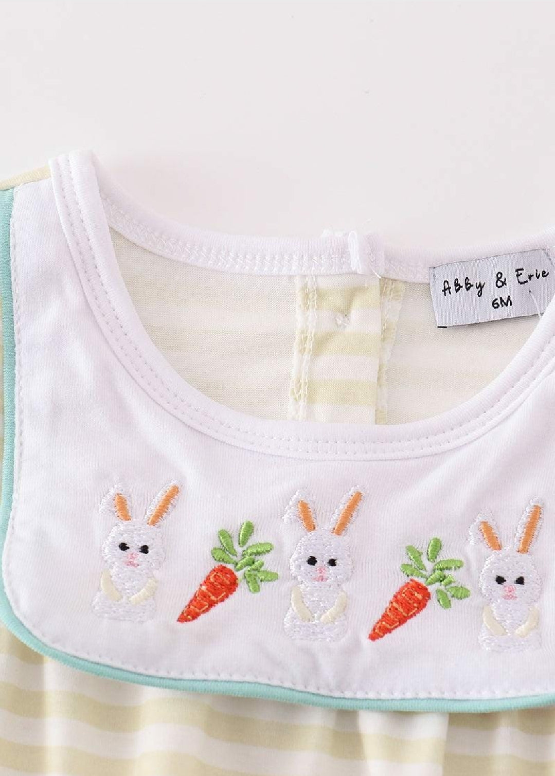 Girl's Boutique Yellow Bunny Embroidery Stripe Embroidered Romper Outfit Matching Sibling