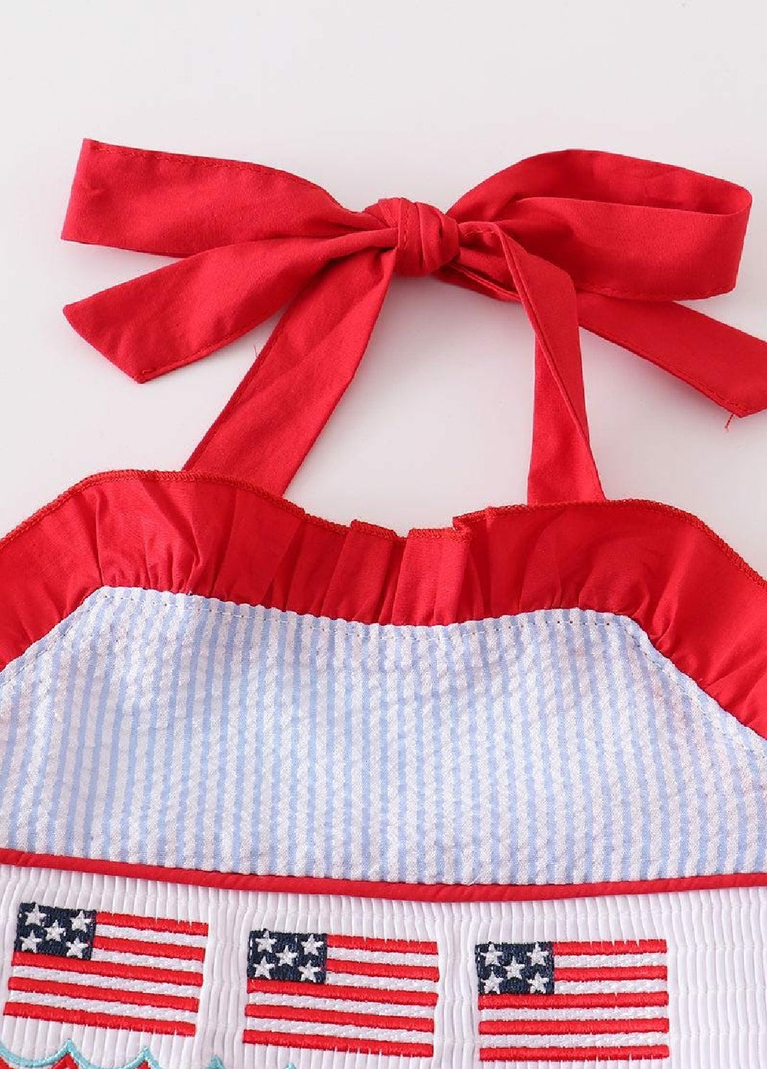 Girl's Boutique Seersucker Patriotic Flag Waves Embroidered Embroidery 4th Of July One Piece Swimsuit Matching Sibling