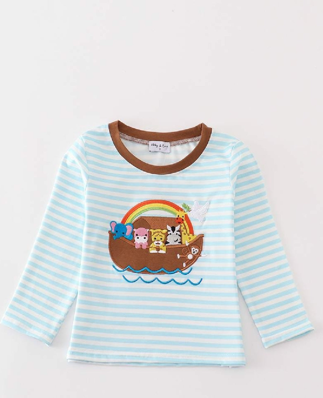 Boy's Boutique Blue Noah's Ark Applique Embroidered Embroidery Stripe T Shirt Top Matching Sibling