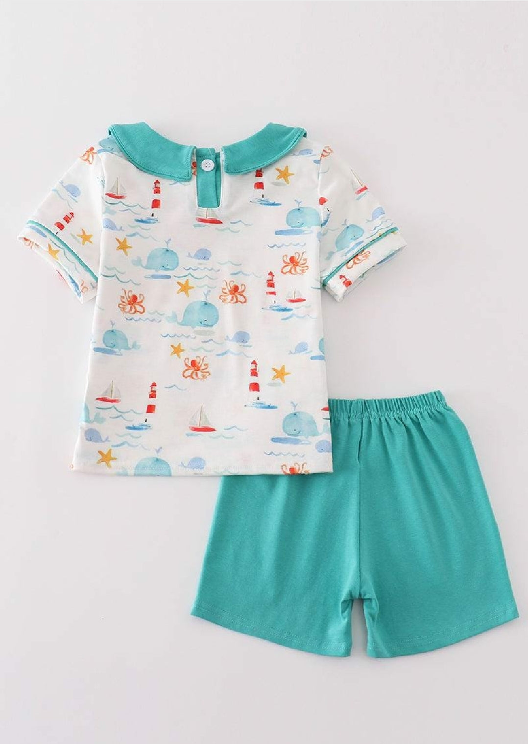 Boy's Boutique Whale Lighthouse Print Boy Two Piece Short Set Outfit Matching Sibling