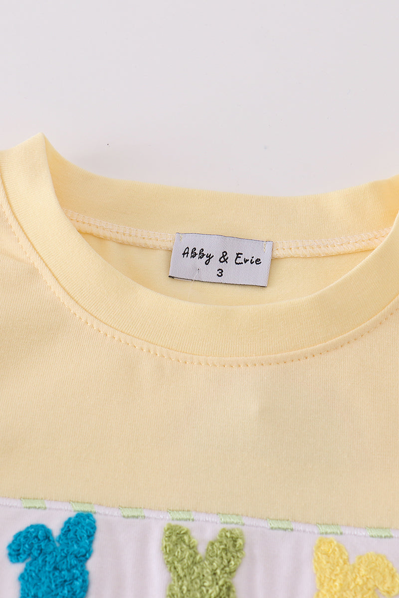 Boy's Boutique Easter French Knot Bunny Bunnies Applique Embroidered Embroidery Two Piece Short Outfit Matching Sibling