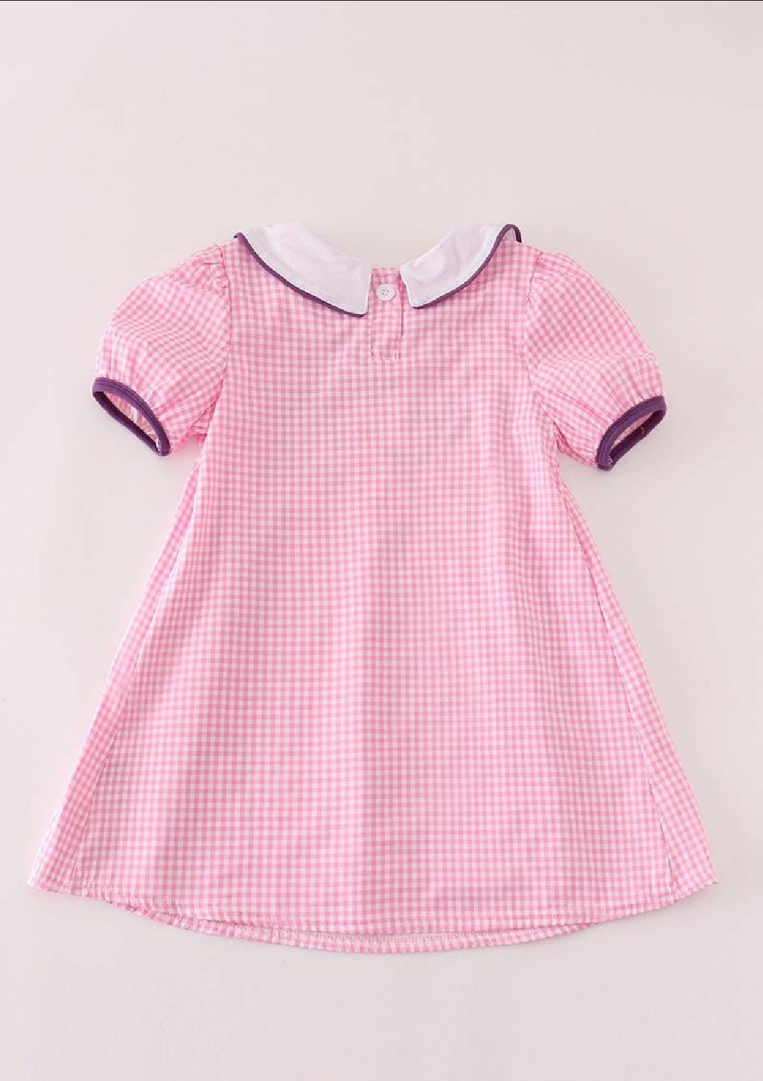 Girl's Boutique Cotton Pink And Purple Plaid Halloween Embroidered Dress Matching Sibling