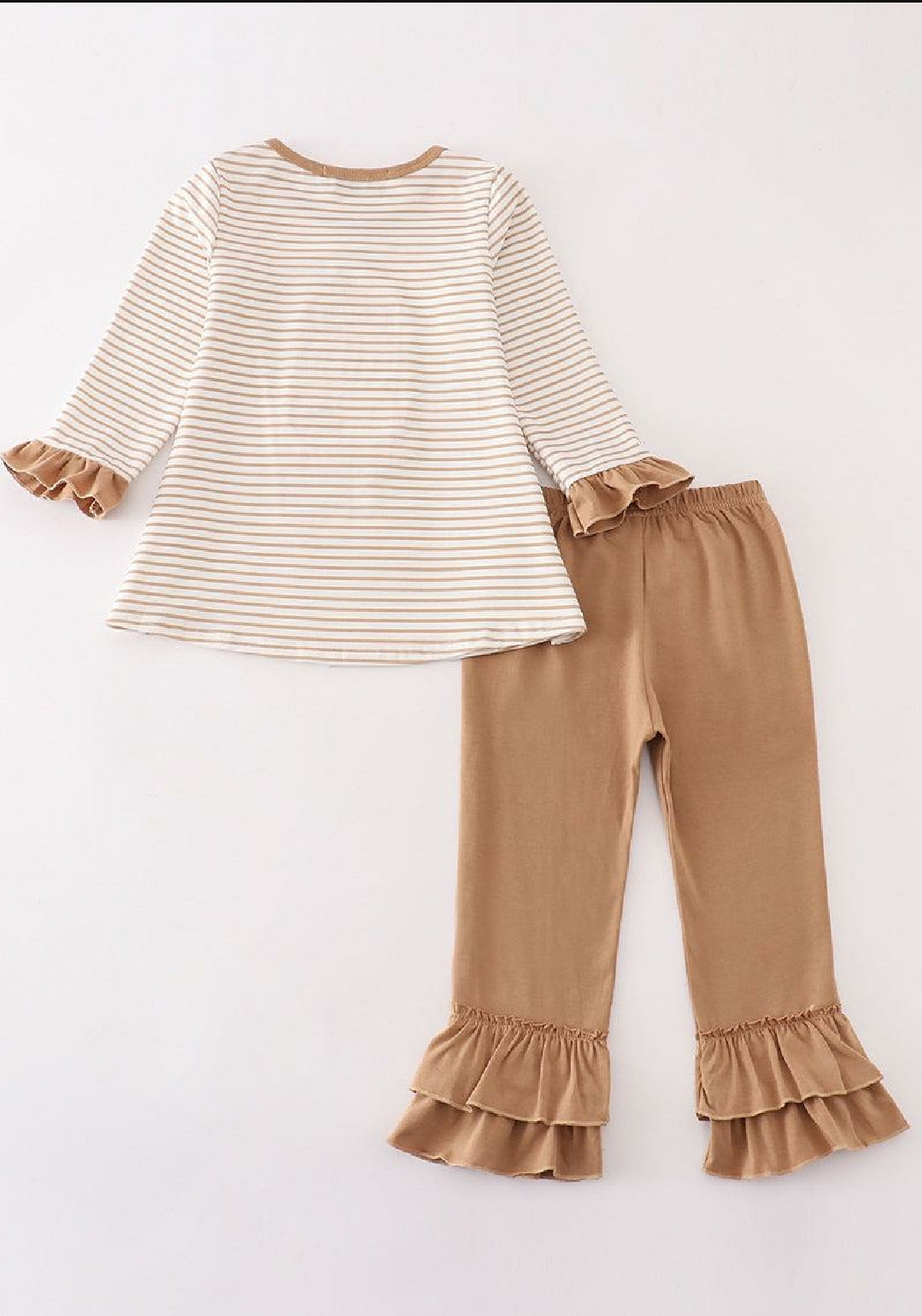Girl's Boutique Cotton Halloween Pumpkin Khaki Stripe Applique Embroidered Boo Spider 2 Piece Set Sibling Matching