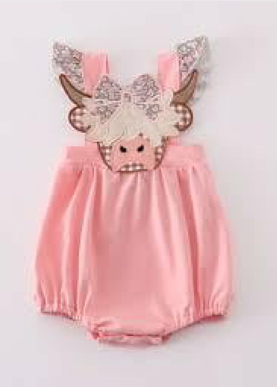 Girl's Boutique Pink Highland Cow Applique Embroidered Embroidery Bubble Romper Matching Sibling