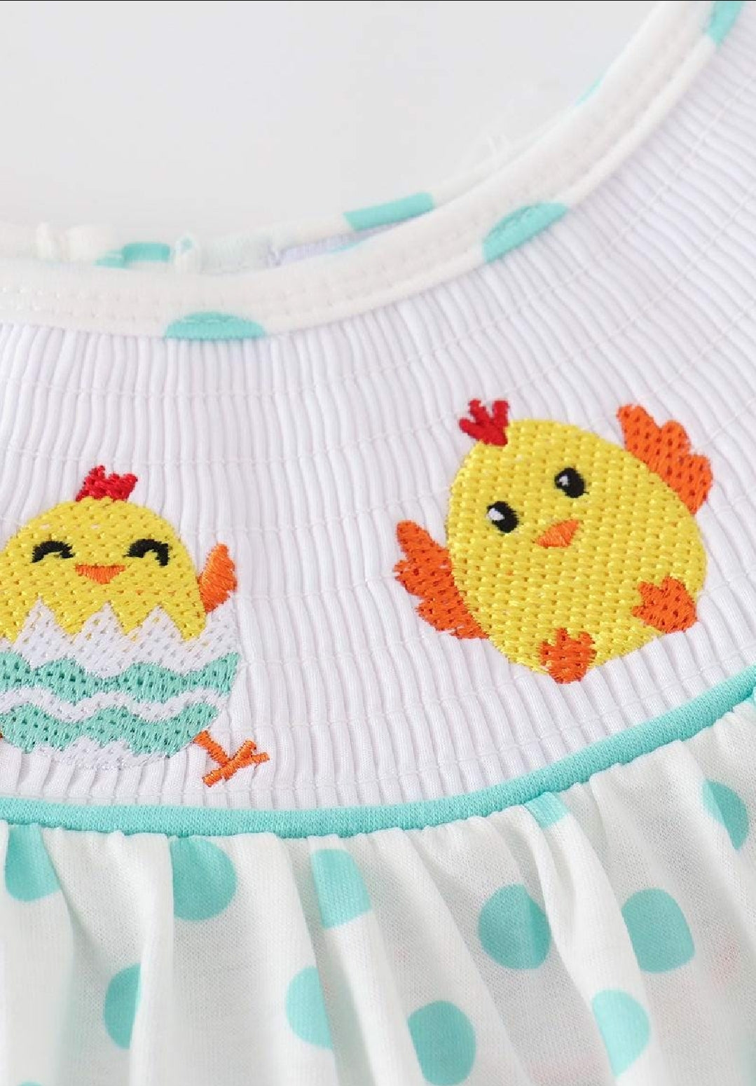 Girl's Boutique Easter Dot Chick Egg Smocked Two Piece Short Set Outfit Sibling Matching Embroidered Embroidery