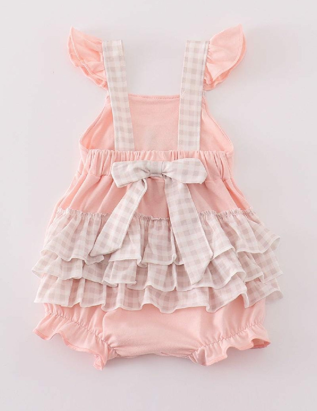 Girl's Boutique Pink Easter Bunny French Knot Girl Embroidered Embroidery Bubble Romper Matching Sibling