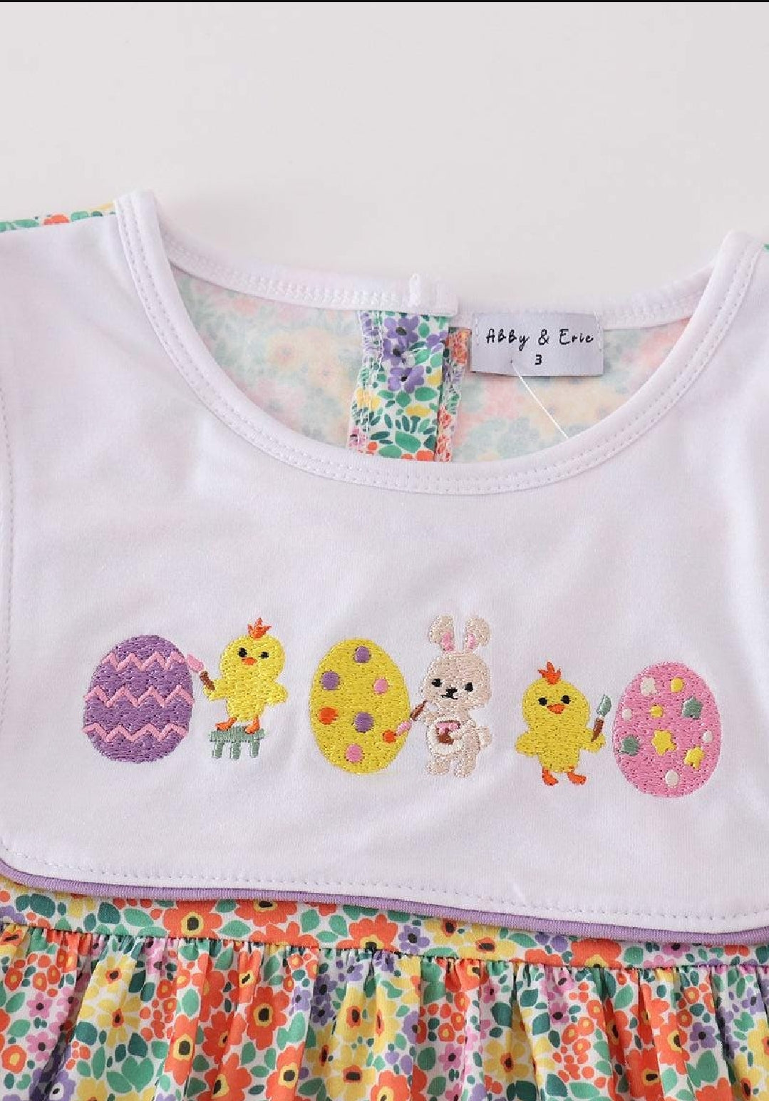 Girl's Boutique Easter Floral Bunny Egg Embroidered Embroidery Dress Matching Sibling