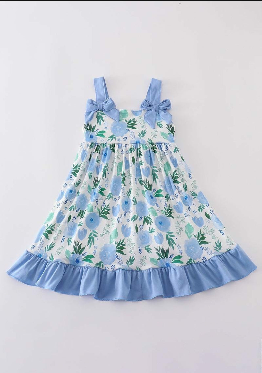Girl's Boutique Cotton Tranquil Garden Floral Bow Dress Mommy And Me Sibling Matching