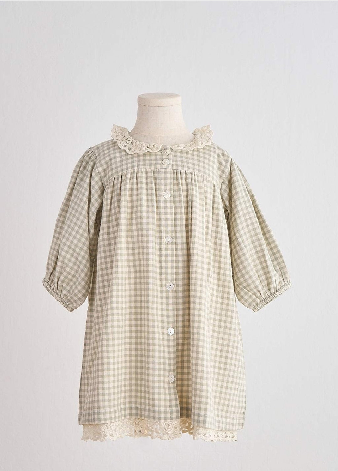 Girl's Boutique Green Plaid Linen Button Down Checkered Flannel Lace Dress Matching Sibling