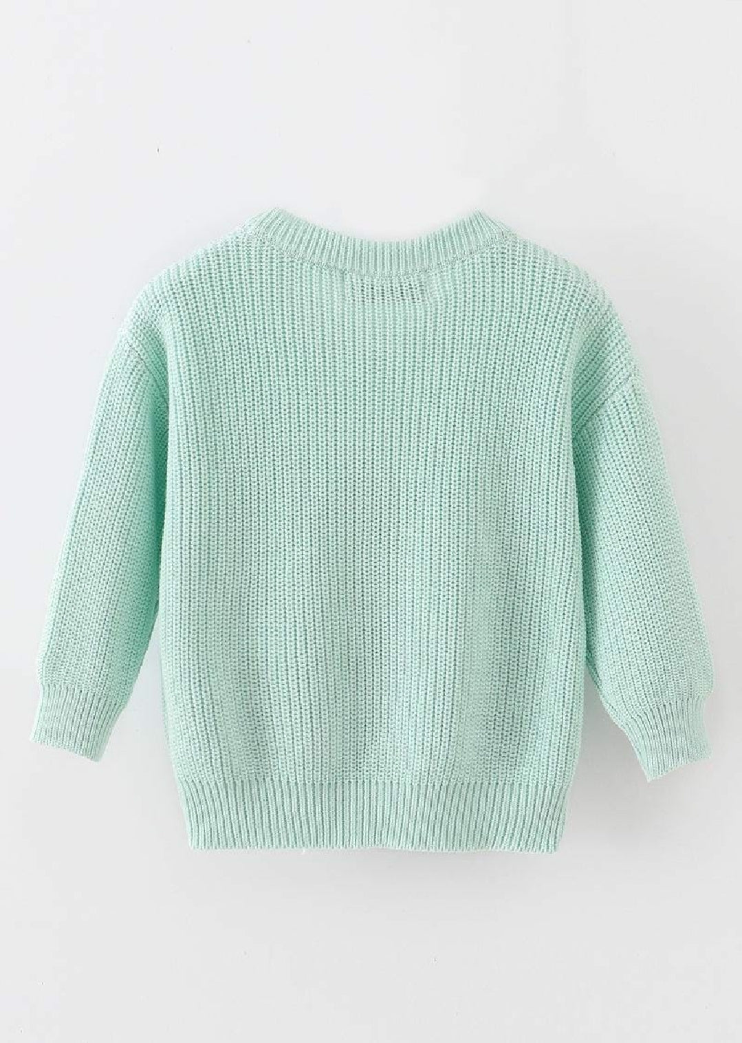 Girl's Boutique Bluish Green Easter Hand-Embroided Handmade Hand-Embroidery Bunny Poof Pullover Sweater Matching Sibling