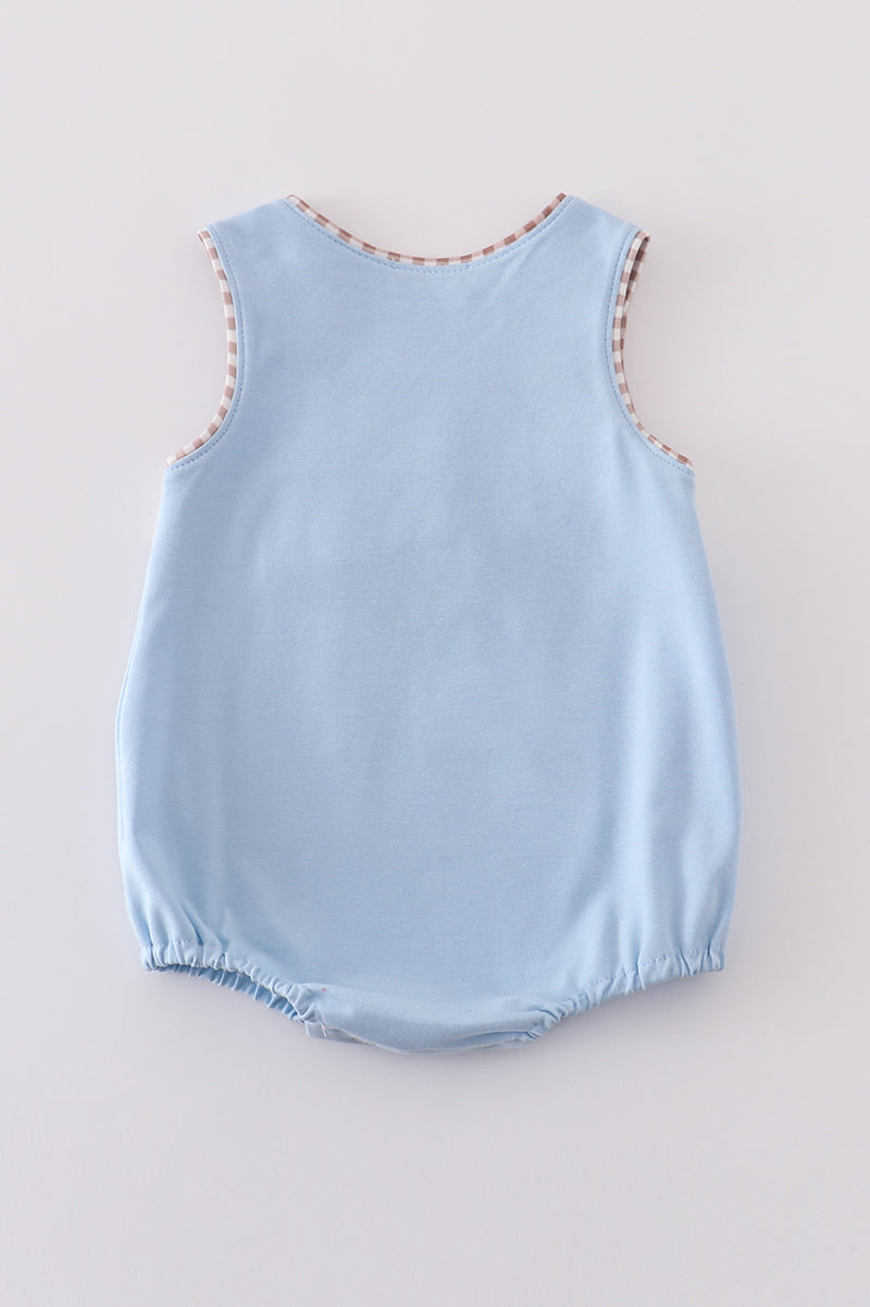 Boy's Boutique Blue Baseball Embroidered Embroidery Romper Outfit Matching Sibling