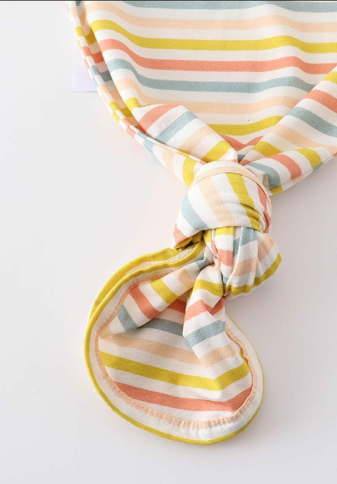 Girl's Boutique Spring Stripe Multicolor Bamboo Baby Knot One Piece Outfit And Matching Headband