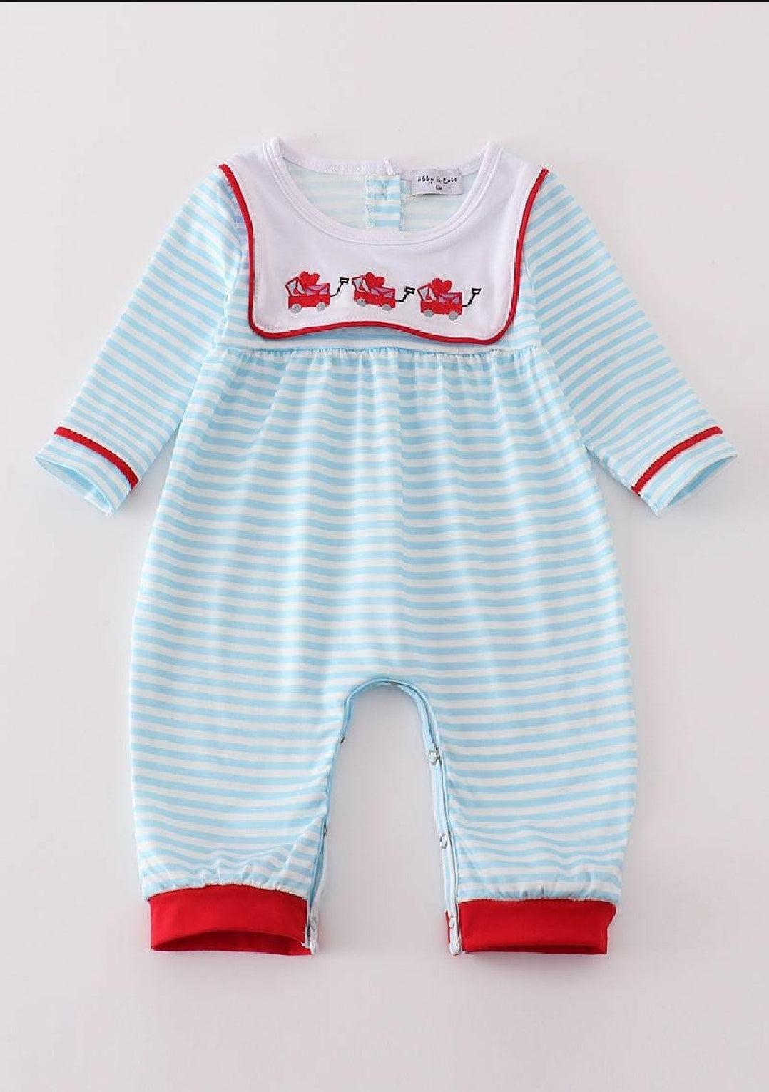 Boys Boutique Valentine's Day Heart Envelope Stripe Embroidery Embroidered Romper Matching Sibling