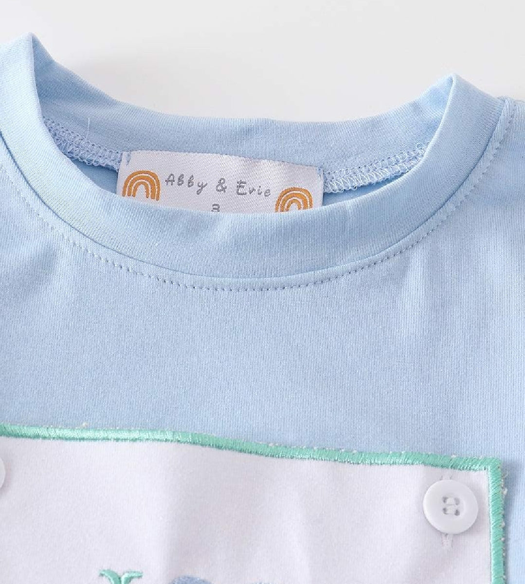 Boy's Boutique Blue I Love Dad Father's Day Applique Embroidered Embroidery Two Piece Short Set Outfit Matching Sibling