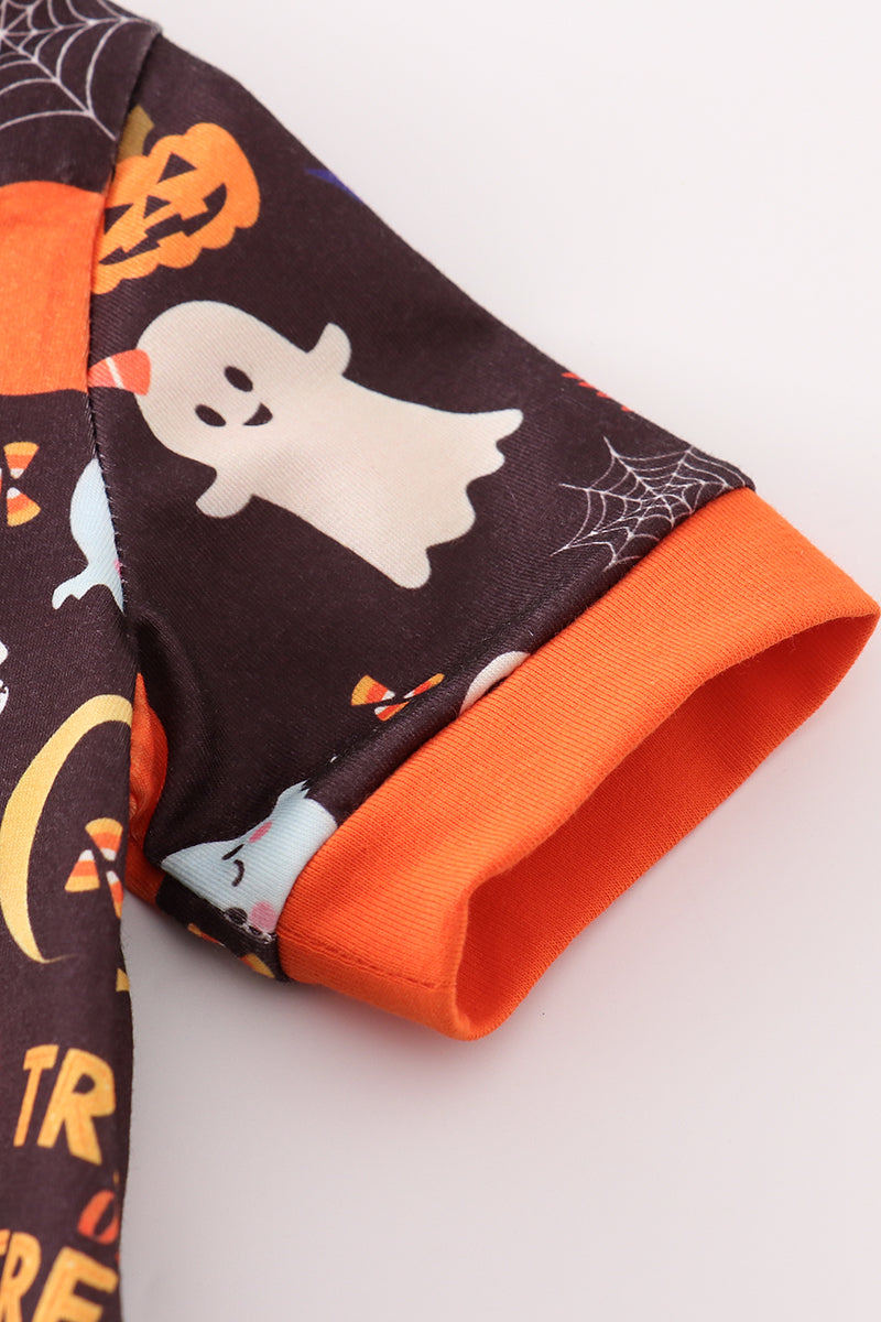 Boy's Boutique Orange Trick Or Treat Halloween Candy Corn Romper Sibling Matching