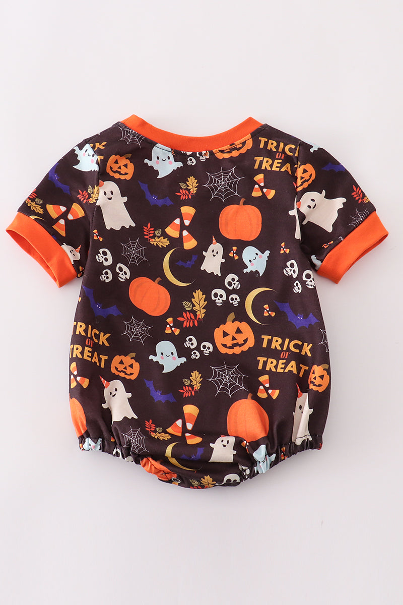 Boy's Boutique Orange Trick Or Treat Halloween Candy Corn Romper Sibling Matching