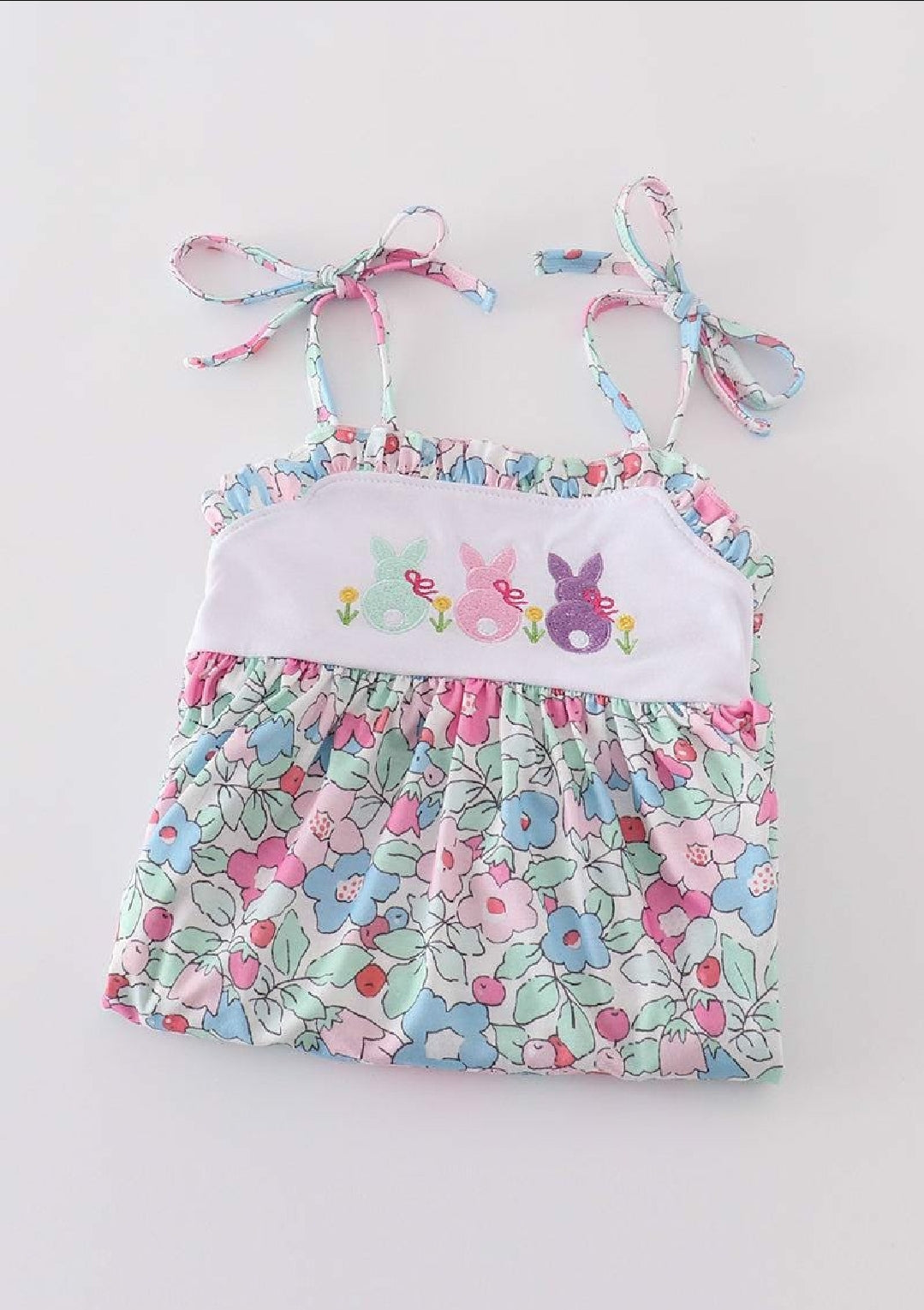 Abby & Evie Girl's Boutique Easter Floral Bunny Dress Sibling Matching Embroidered Embroidery
