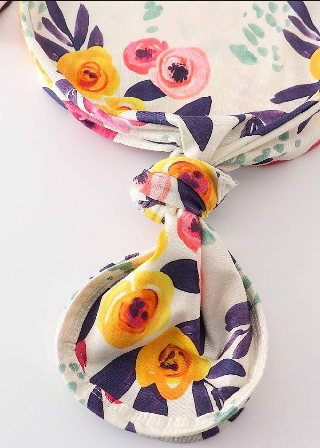 Girl's Boutique Spring Floral Print Bamboo Baby Knot One Piece Outfit And Matching Headband