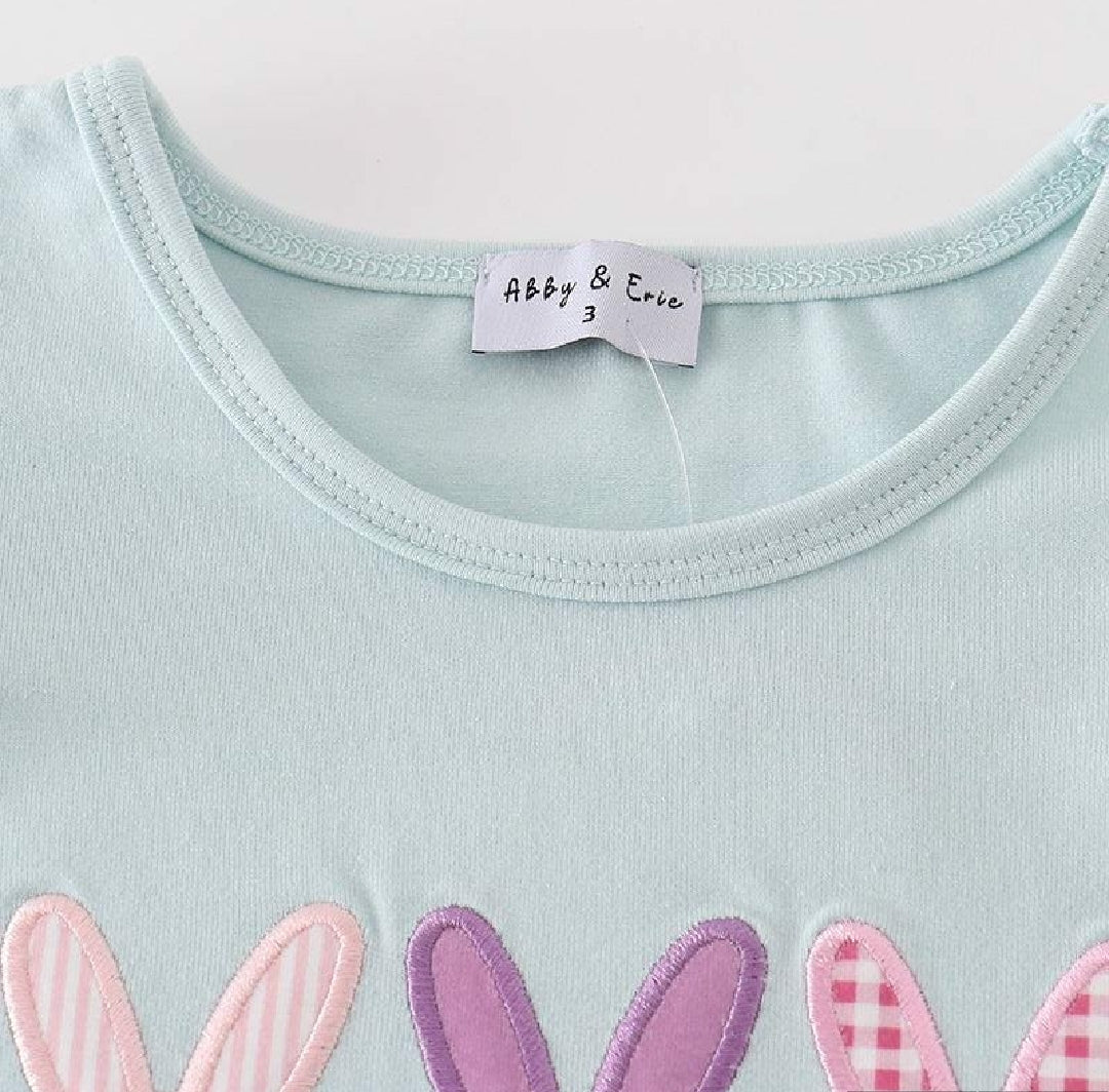 Girl's Boutique Easter Purple Bunny Applique Knot Two Piece Set Sibling Matching Embroidered Embroidery