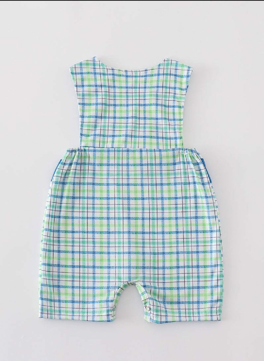 Boy's Boutique Blue Airplane Plaid JonJon Romper Sibling Matching Summer Plaid Embroidered Embroidery
