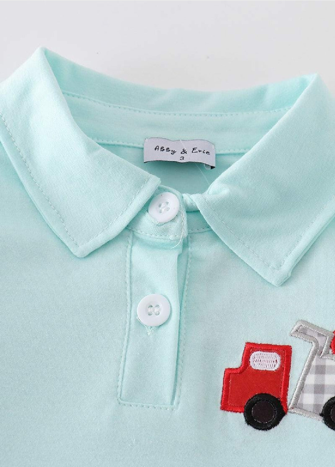 Boys Boutique Valentine's Day Heart Blue Truck Embroidery Embroidered Long Sleeve Collar Shirt Top Matching Sibling