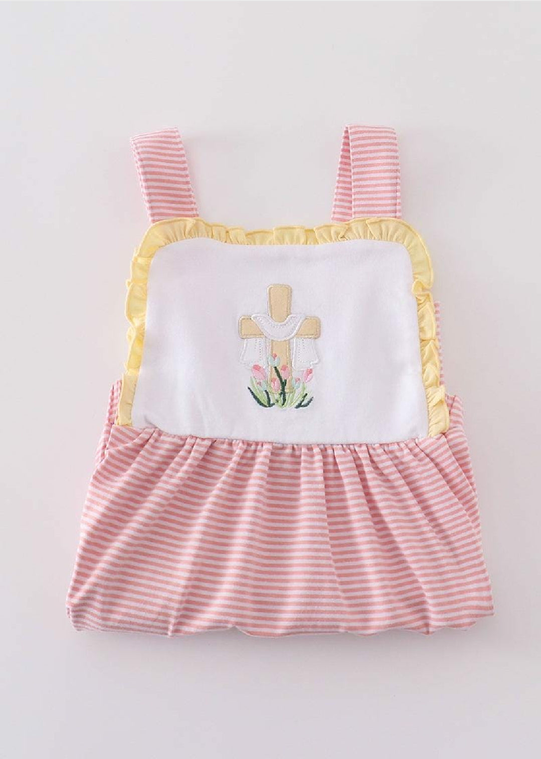 Girl's Boutique Premium Pink Easter Cross Girl Embroidered Embroidery Dress Matching Sibling