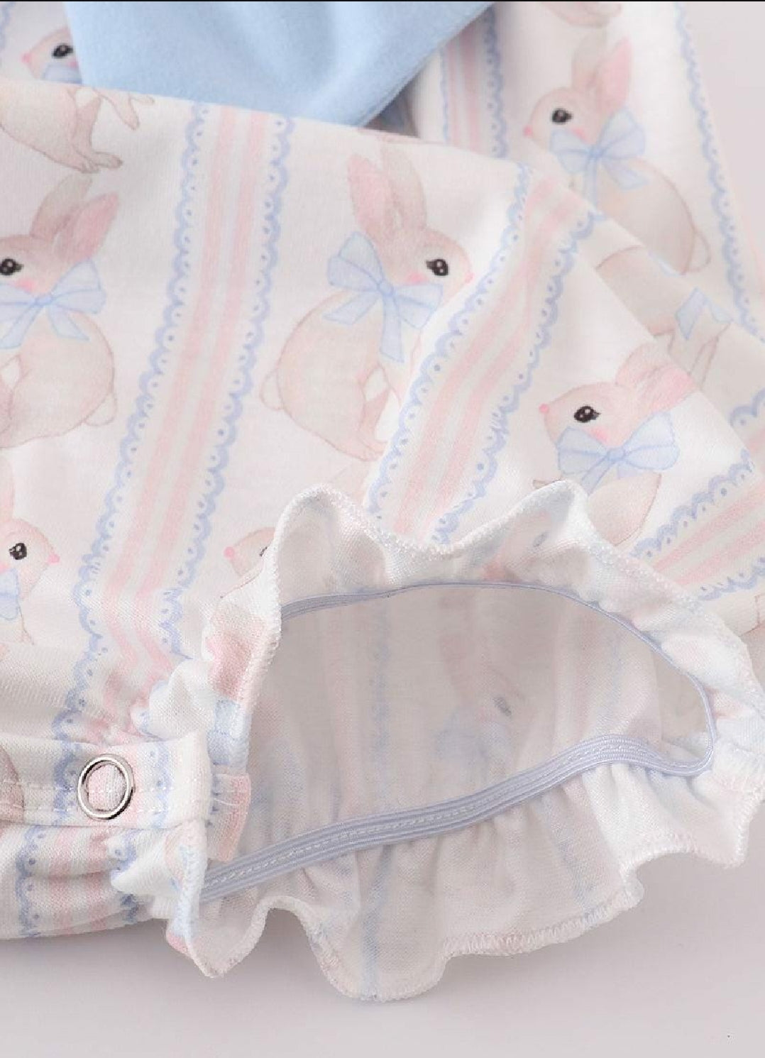 Girl's Boutique Blue Easter Bunny Bow Girl Embroidered Embroidery Bubble Romper Matching Sibling