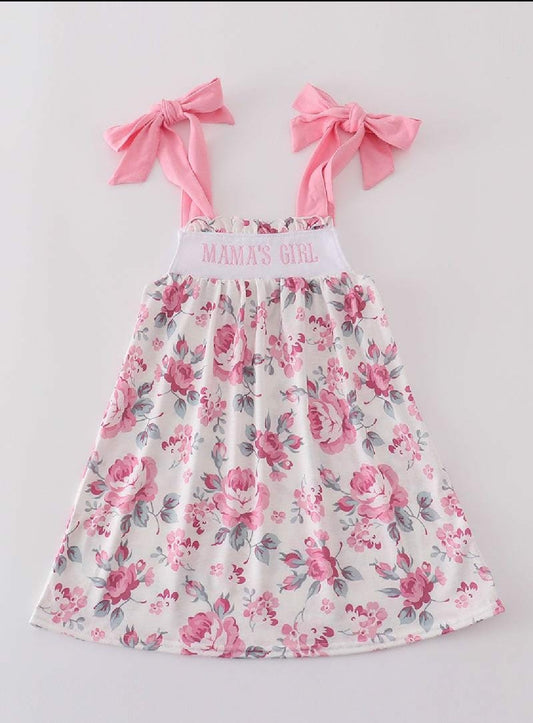 Girl's Boutique Pink Floral MAMA'S GIRL Embroidered Embroidery Dress Matching Sibling