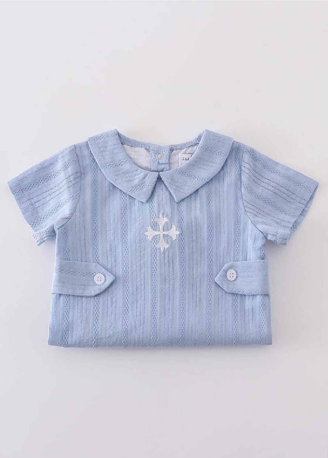 Boy's Boutique Premium Blue Easter Cross Embroidered Embroidery Romper Outfit Matching Sibling