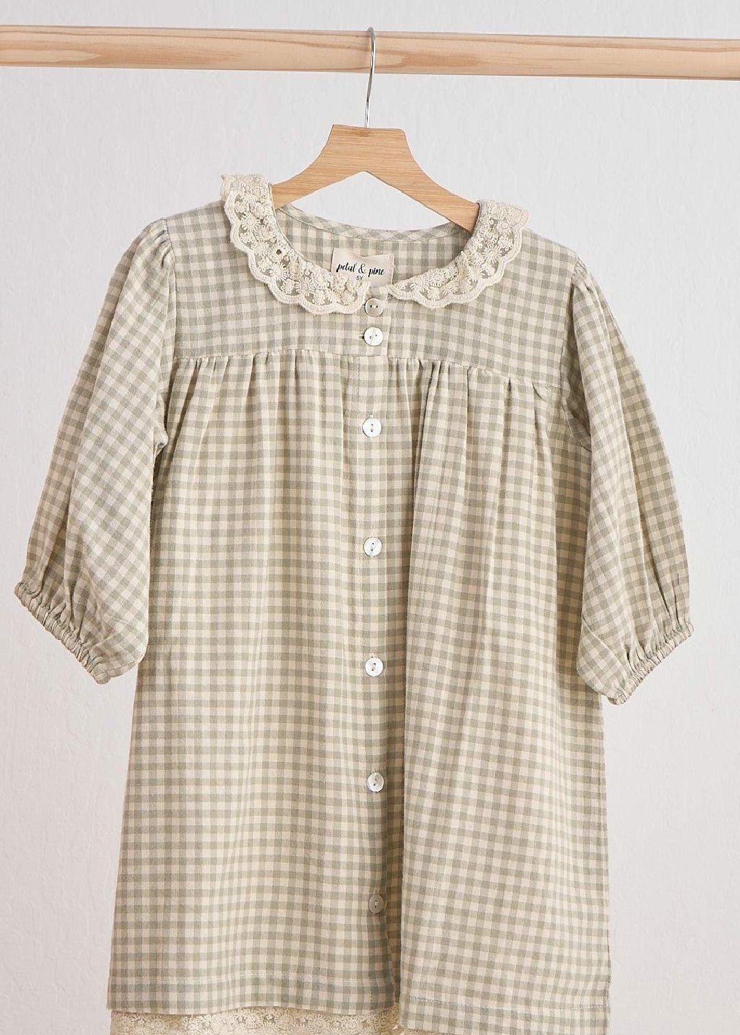 Girl's Boutique Green Plaid Linen Button Down Checkered Flannel Lace Dress Matching Sibling