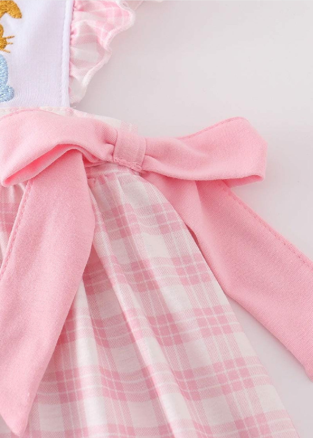 Girl's Boutique Pink Easter Bunny Bow Girl Embroidered Embroidery Dress Matching Sibling